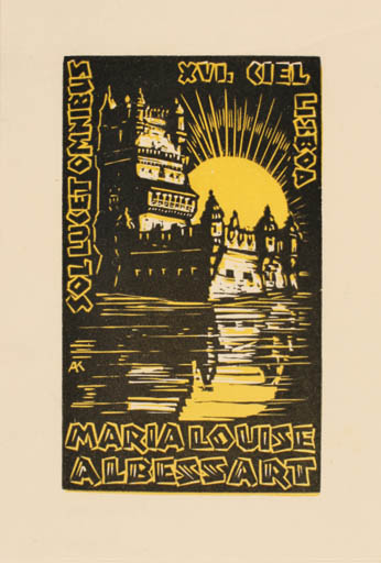 Exlibris by Kàroly Andrusko from Yugoslavia for Marie-Louise Albessart - Castle/Palace Sun 