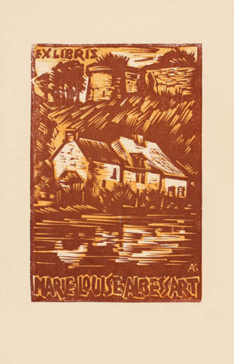 Exlibris by Kàroly Andrusko from Yugoslavia for Marie-Louise Albessart - Architecture Scenery/Landscape 