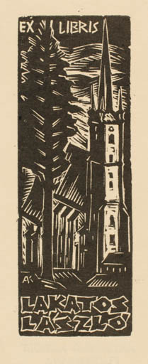 Exlibris by Kàroly Andrusko from Yugoslavia for Laszlo Lakatos - Church 