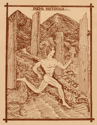Exlibris by ? Unbekannt from Portugal for Antonio Tomaz - Classical antiquity Mountain Sport/game 