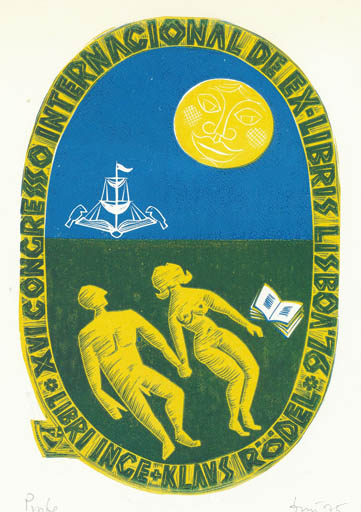 Exlibris by Jerzy Druzrycki from Poland for Klaus & Inge Rödel - Exlibris Congress Couple Romance Sun 