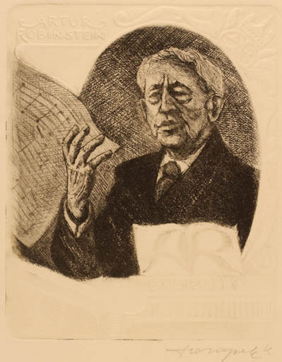 Exlibris by Kazimierz Szoltysek from Poland for Artur Rubinstein - Music Portrait 
