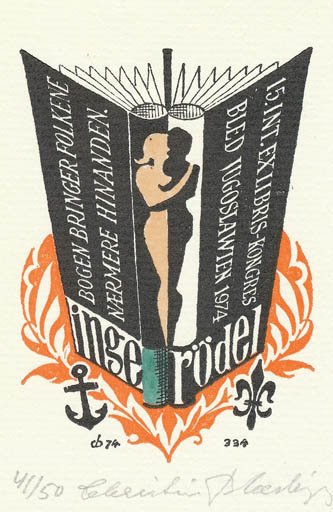 Exlibris by Christian Blæsbjerg from Denmark for Inge Rödel - Book Exlibris Congress Couple Romance 