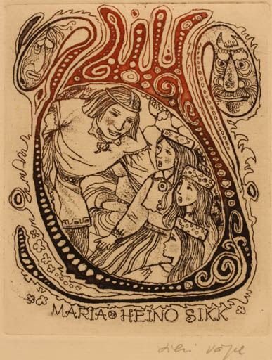 Exlibris by Silvi Väljal from Estonia for Maria + Heino Sikk - Fairytale/fable 