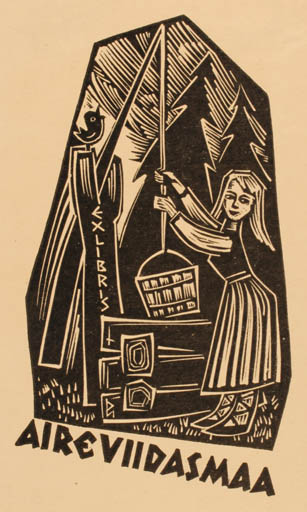 Exlibris by Silvi Väljal from Estonia for Aire Viidasmaa - Woman 