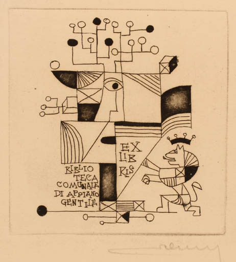 Exlibris by Alfonsas Cepaukas from Lithuania for Biblioteca Communale di Appiano Gentile - Abstract 