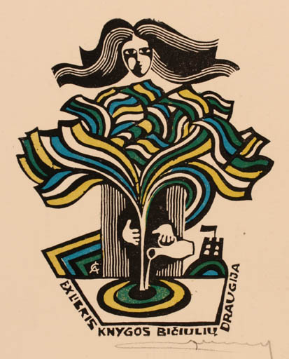 Exlibris by Alfonsas Cepaukas from Lithuania for Knygos Biciuliy Draugija - 