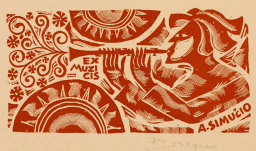 Exlibris by Alfonsas Cepaukas from Lithuania for A. Simucio - Music 