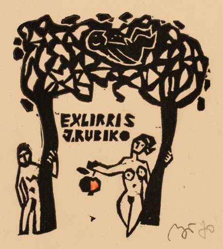 Exlibris by Valerijonas Vytautas Jucys from Lithuania for J. Rubiko - Adam and Eve 