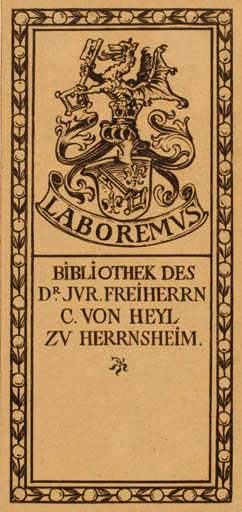 Exlibris by ? Unbekannt from Germany for Dr. Frhr. C. von Heyl - Heraldry 