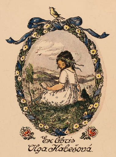 Exlibris by ? Unbekannt from Czech Republic for Olga Kabesova - Child Flora Scenery/Landscape 