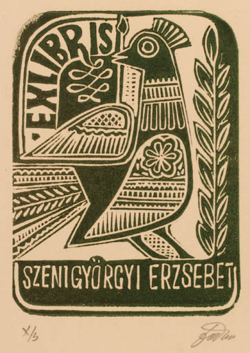 Exlibris by ? Unbekannt from Hungary for Györgyi+Erzsebet Szeni - Bird 