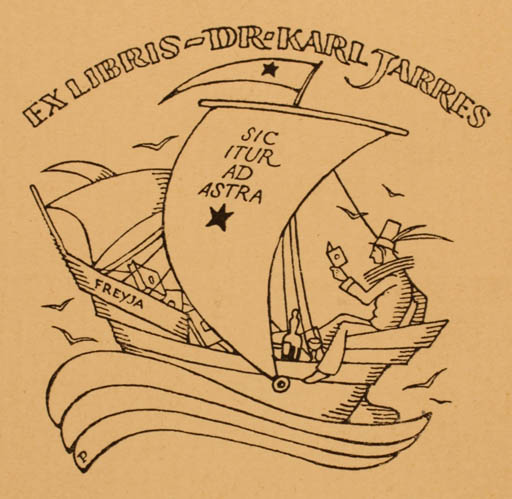 Exlibris by ? Unbekannt from Unknown for Dr. Karl Jarrs - Book Ship/Boat 