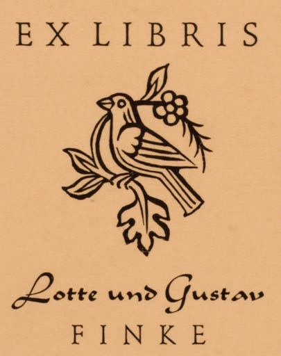 Exlibris by ? Unbekannt from Germany for Lotte u. Gustav Finke - Bird 