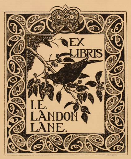 Exlibris by ? Unbekannt from New Zealand for I. E. Landon-Lane - Fauna Flora Bird 