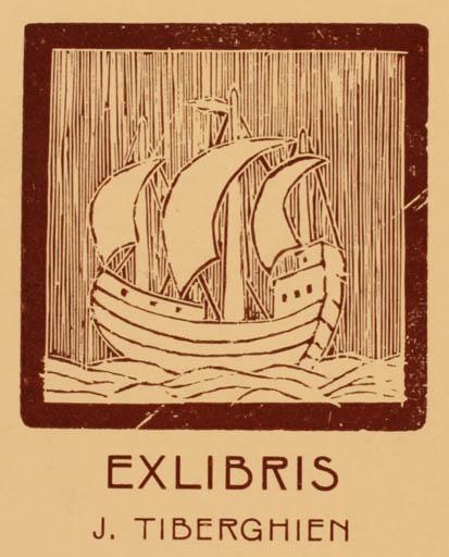 Exlibris by ? Unbekannt from Unknown for J. Tiberghien - Maritime Ship/Boat 