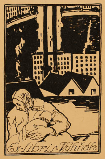 Exlibris by ? Unbekannt from Czech Republic for ? Vyhnak - Child City Woman 
