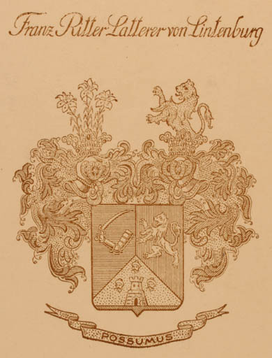 Exlibris by ? Unbekannt from Unknown for Franz Latterer v. Lintenburg - Heraldry 