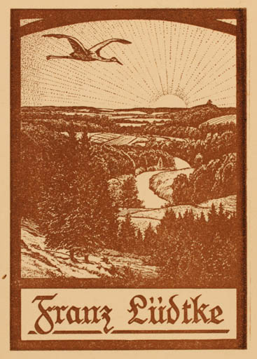 Exlibris by ? Unbekannt from Germany for Franz Lüdtke - Bird Scenery/Landscape Sun 