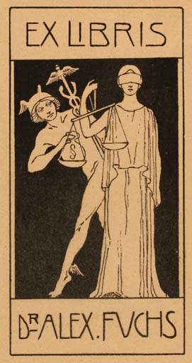 Exlibris by ? Unbekannt from Germany for Dr. Alex. Fuchs - Hermes Jugend Law Mythology 