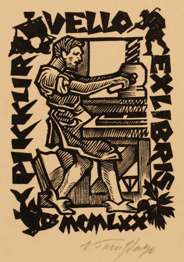 Exlibris by ? Unbekannt from Unknown for Vello Pikkur - Working Printing technique 