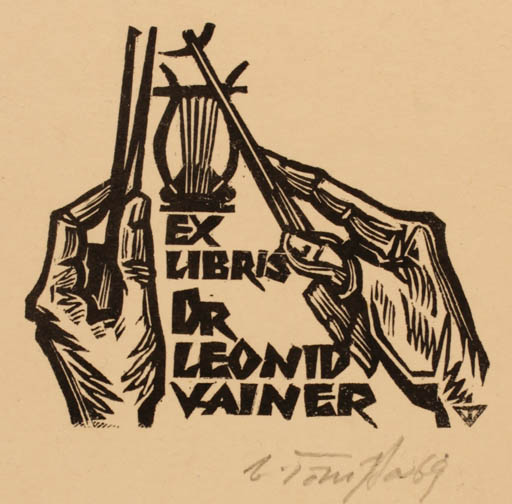 Exlibris by Väino Tönisson from Estonia for Dr. Leonid Vainer - Hand(s) 