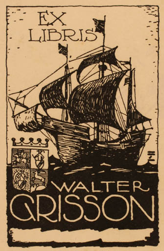 Exlibris by ? Unbekannt from Unknown for Walter Grisson - Ship/Boat 