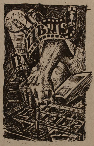 Exlibris by ? H. S. from Unknown for ? Unbekannt - Working Hand(s) 