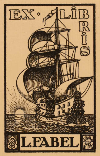 Exlibris by ? Unbekannt from Unknown for L. Fabel - Ship/Boat Sun 