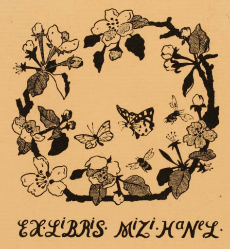 Exlibris by ? Unbekannt from Unknown for Mizi Hanel - Flower Flora Insect Butterfly 