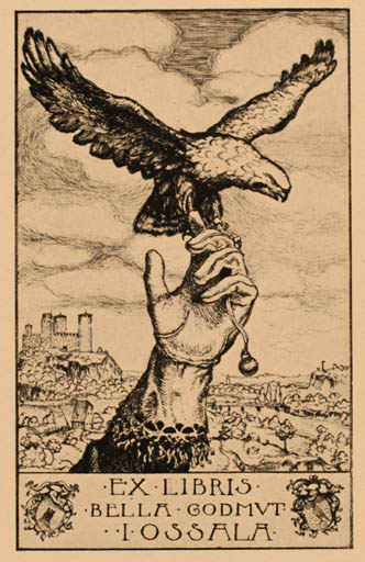 Exlibris by ? Unbekannt from Unknown for Bella Godmut - Bird Hand(s) Scenery/Landscape 