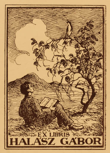 Exlibris by ? Unbekannt from Unknown for Gabor Halasz - Scenery/Landscape Man Tree 