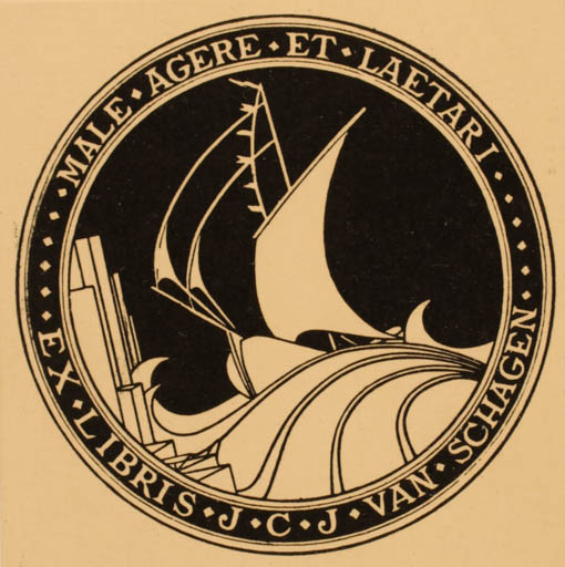 Exlibris by J. C. J. van Schagen from Netherland for J. C. J. van Schagen - Maritime Ship/Boat 