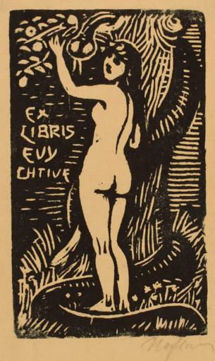 Exlibris by ? Unbekannt from Unknown for Evy Chtive - Adam and Eve Woman Nude 