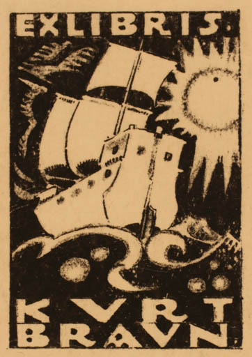 Exlibris by ? Unbekannt from Unknown for Kurt Braun - Ship/Boat Sun 