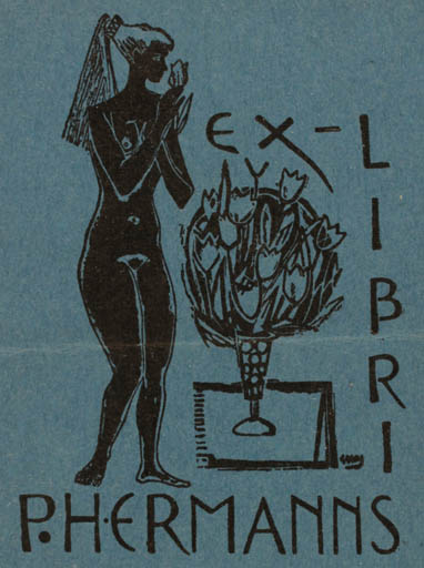 Exlibris by ? Unbekannt from Unknown for P. Hermanns - Flower Woman Nude 