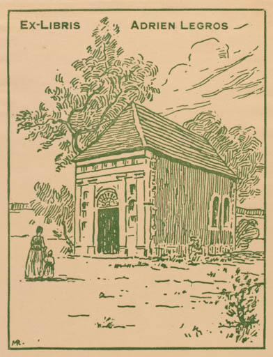 Exlibris by ? Unbekannt from Unknown for Adrien Legros - Architecture Child Woman 