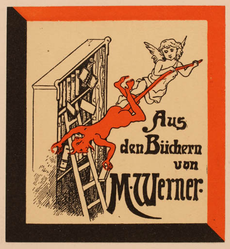 Exlibris by ? Unbekannt from Unknown for M. Werner - Book Devil Angel 