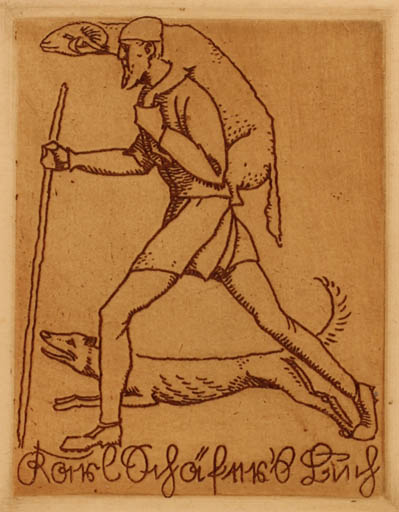 Exlibris by ? Unbekannt from Unknown for Karl Schäfer - Dog Man 