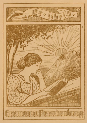 Exlibris by ? Unbekannt from Unknown for Hermann Freudenberg - Mountain Book Woman Sun 