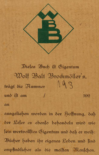 Exlibris by ? Unbekannt from Unknown for Wolf Balt Brockmöller - Text/Writing 