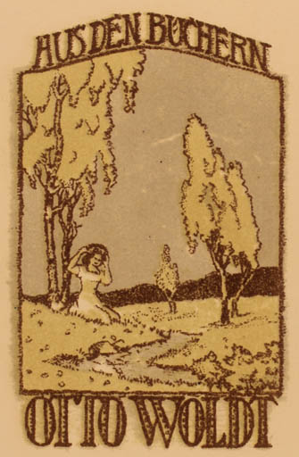 Exlibris by ? Unbekannt from Unknown for Otto Woldt - Jugend Woman Scenery/Landscape Tree 