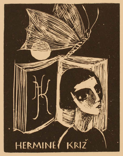 Exlibris by Christof Donin from Austria for Hermine Kriz - Book Insect Woman 