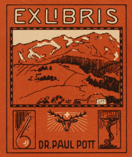 Exlibris by ? Unbekannt from Unknown for Dr. Paul Pott - Mountain Scenery/Landscape 
