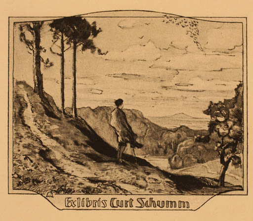 Exlibris by ? Unbekannt from Unknown for Curt Schumm - Hand(s) Scenery/Landscape 